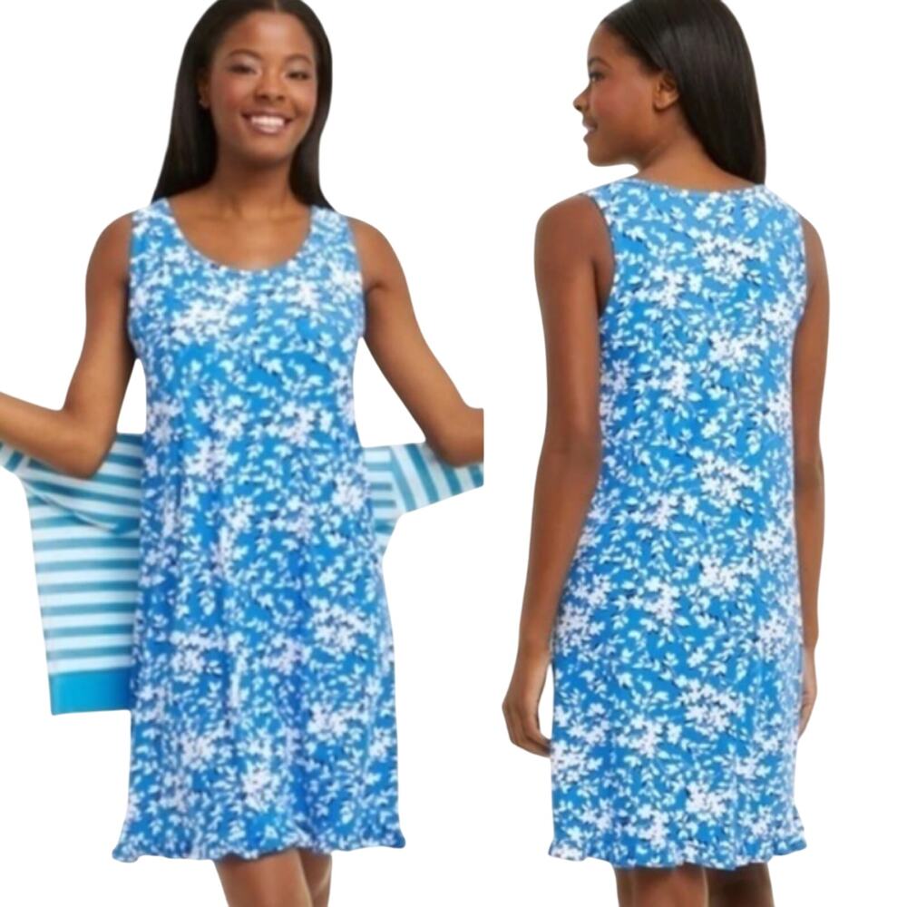 Draper James Floral Mini Dress Soft Jersey Knit Stretchy Scoopneck Blue NEW S